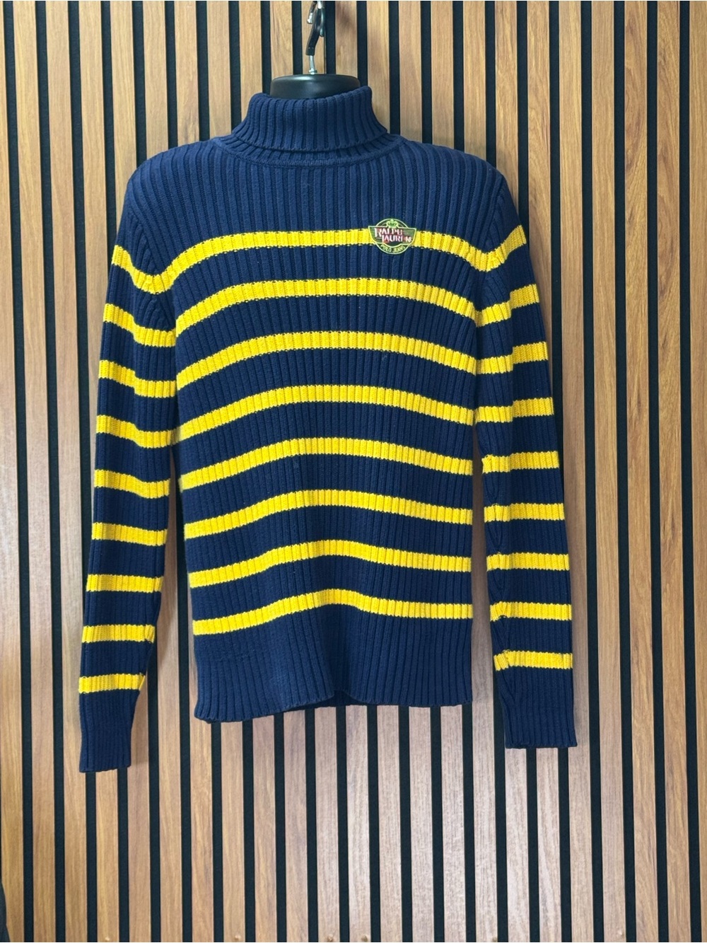 Vintage Polo Jeans Co. Ralph Lauren Striped Turtleneck Sweater Navy Yellow XL